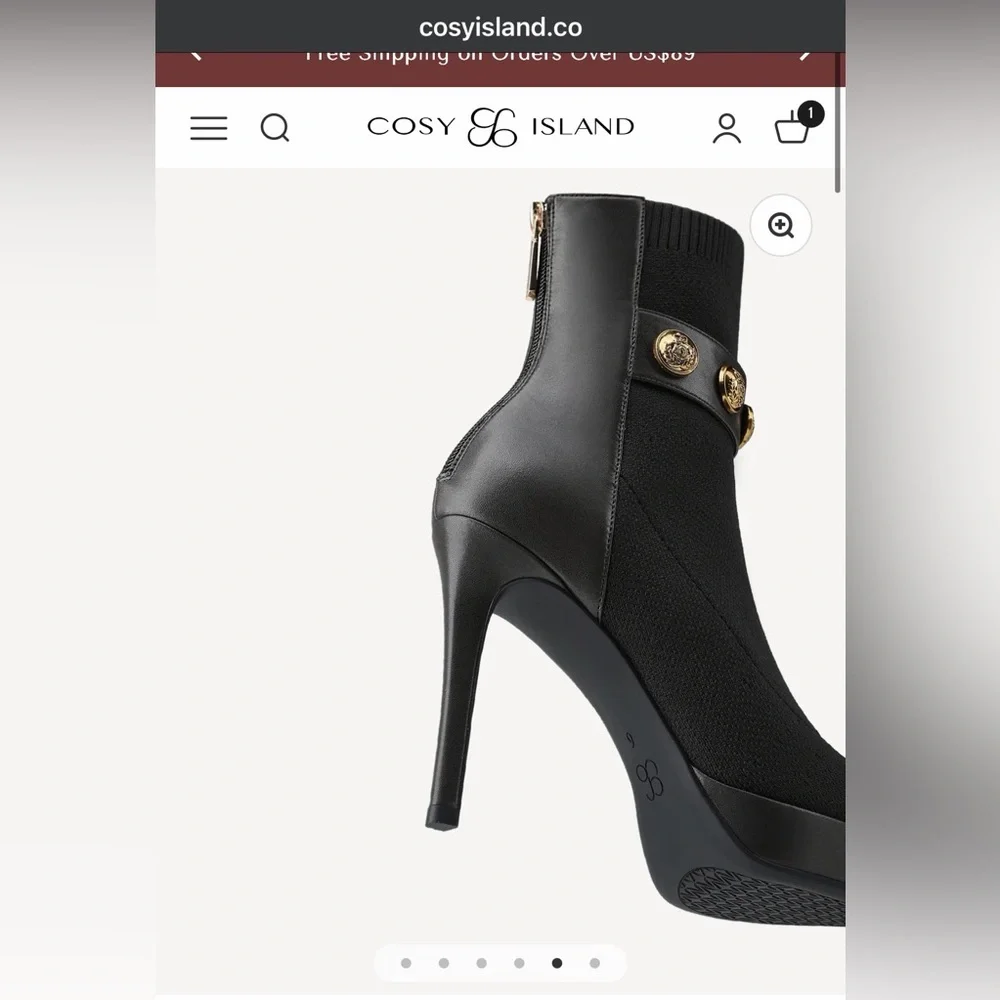 Chic Black Heeled Ankle Boots with Gold Accents - Picture 3 of 8